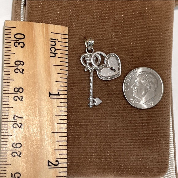 Solid Stamped 14K White Gold Padlock Key Pendant Charm for Necklace Bracelet - Picture 7 of 8